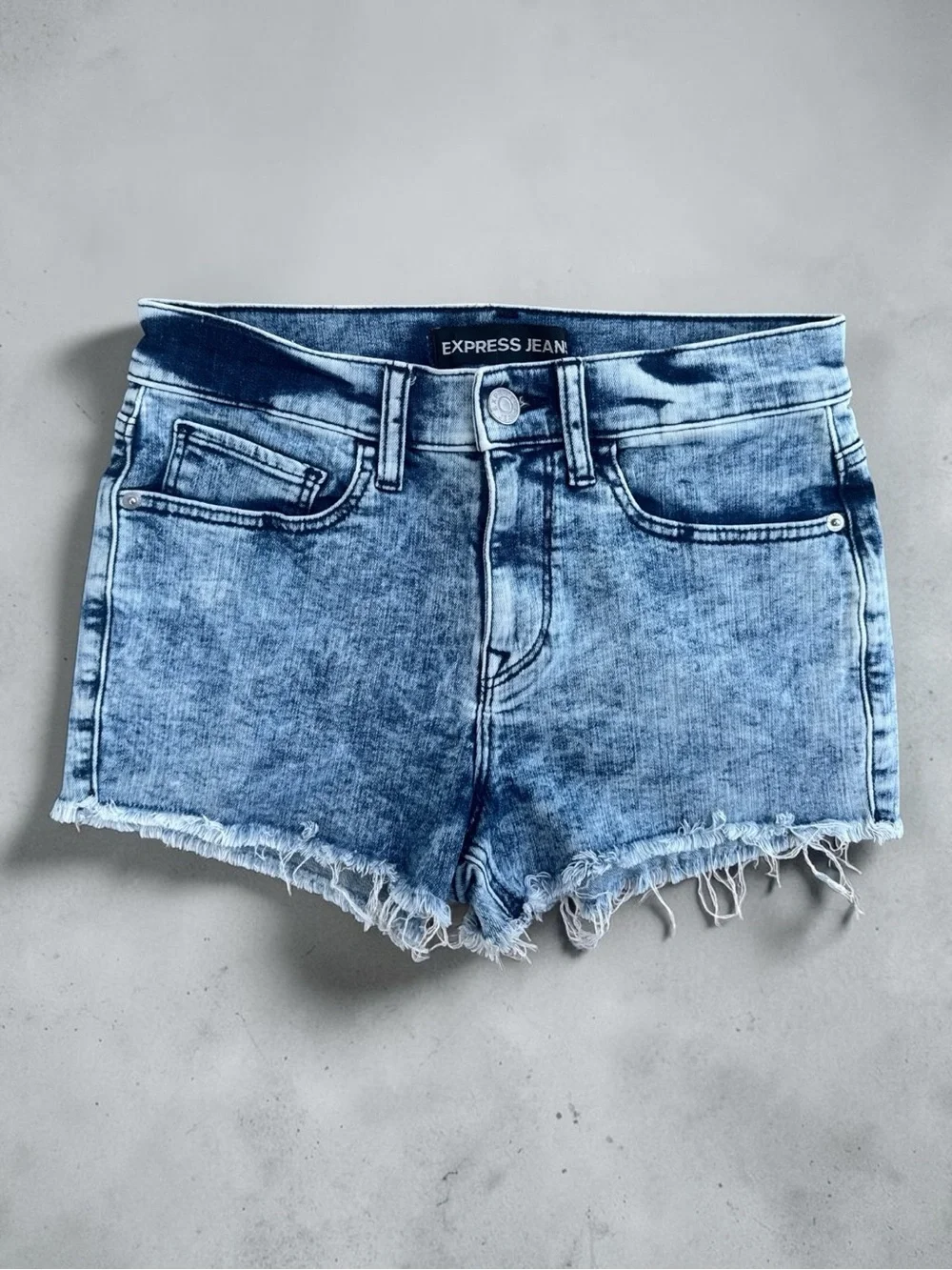 Express Blue Washed Denim Cutoff Shorts